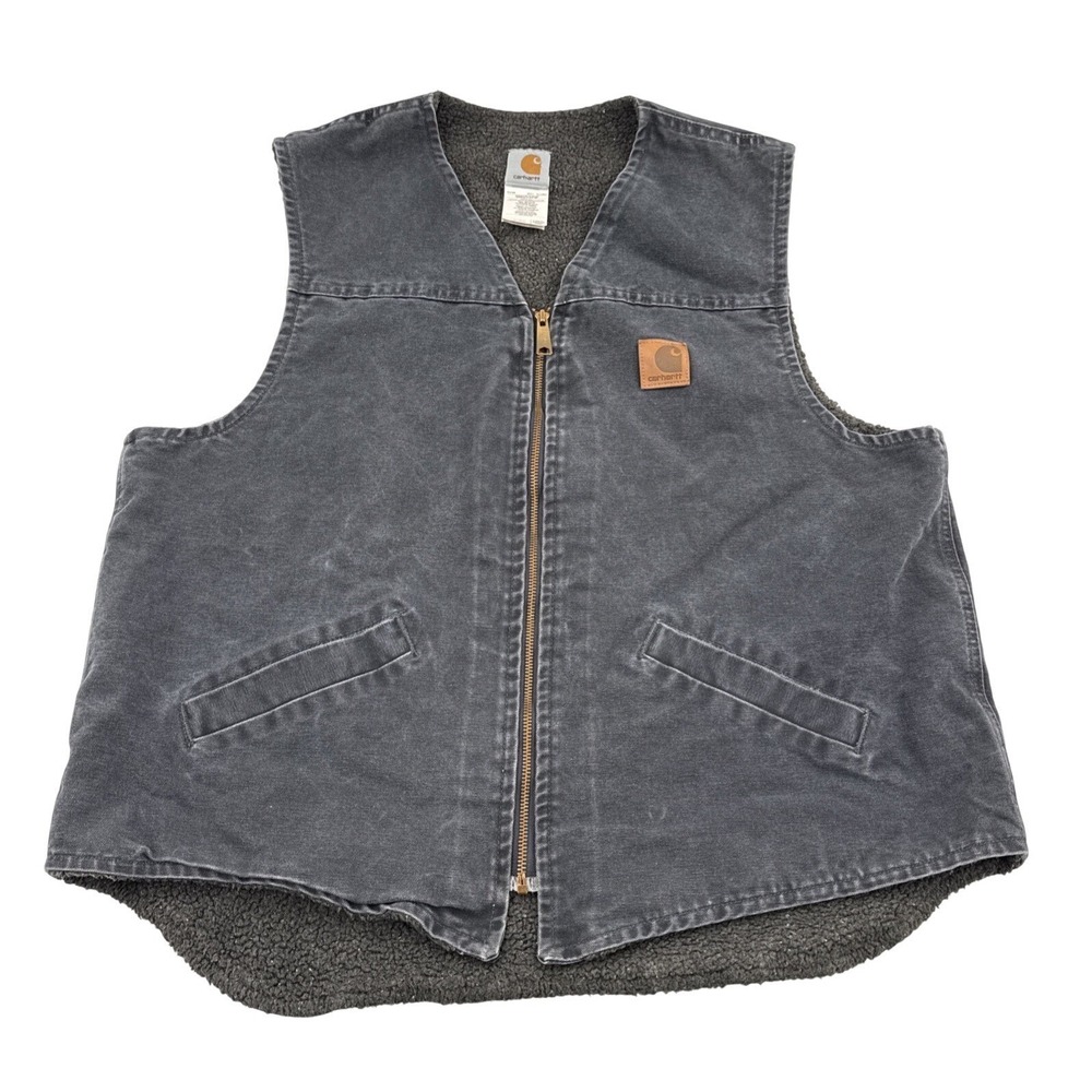 Vintage Carhartt Sherpa Lined Vest V13 PTL Mens XL Tall Gray‎ Made In USA